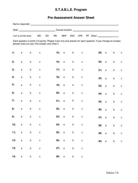 Answers To Stable 6 Pretest PDF