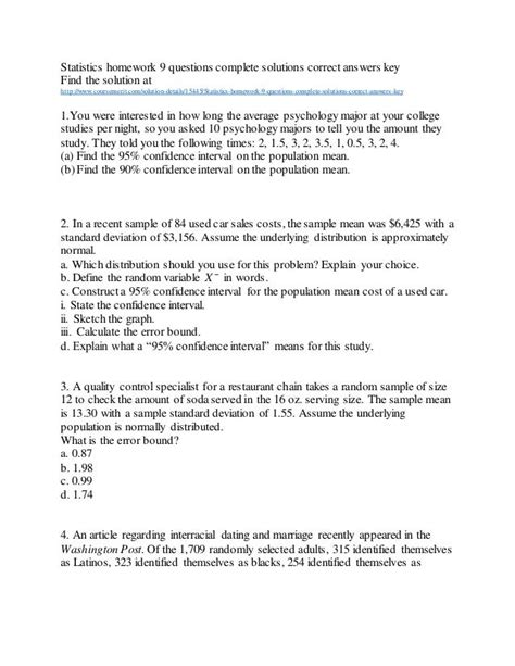 Answers To Statistics Homework Doc