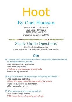 Answers To Study Guide Questions For Hoot Reader