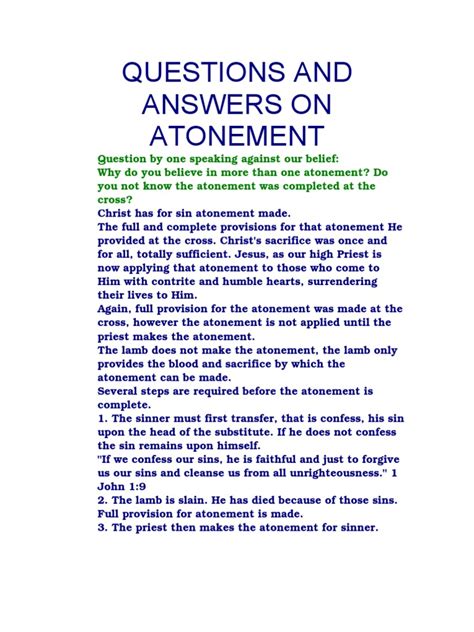 Answers To Study Questions For The Doctrine Of Atonement Epub