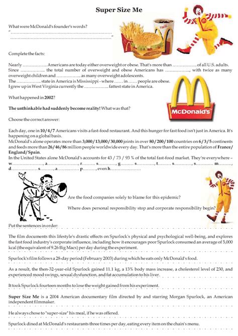 Answers To Supersize Me Worksheet Kindle Editon