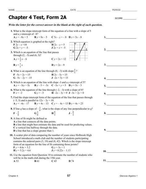 Answers To Test Form 2a Algebra 1 Reader