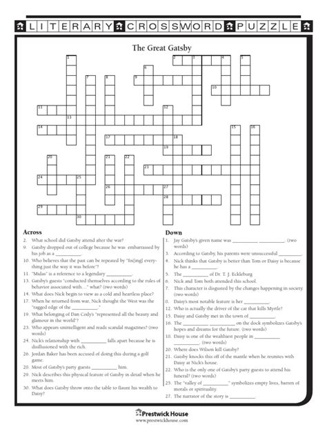 Answers To The Great Gatsby Crossword PDF