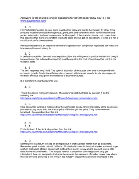 Answers To The Multiple Choice Questions For Ec480 Paper Kindle Editon