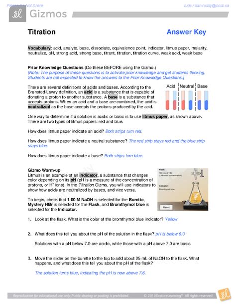 Answers To Titration Gizmo Lab Sheet Kindle Editon