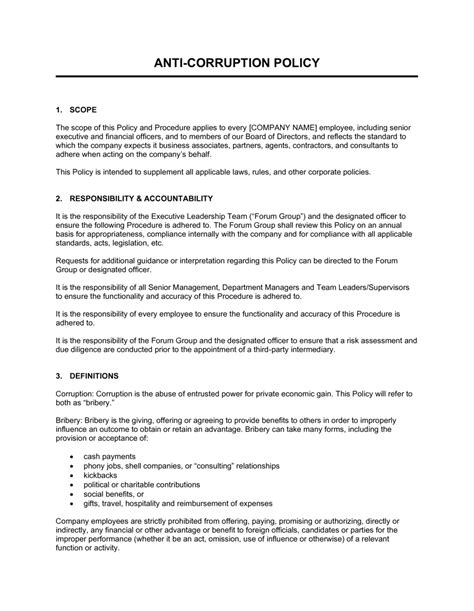 Anti Bribery And Corruption Policy Template