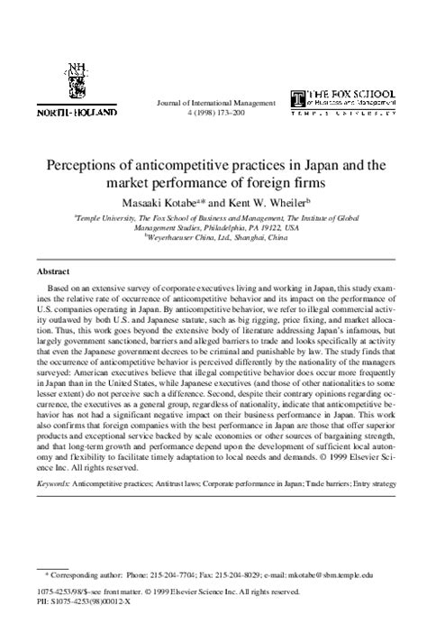 Anticompetitive Practices in Japan Their Impact on the Performance of Foreign Firms Doc