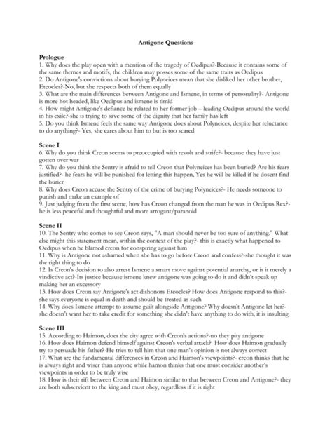 Antigone Study Questions Answers Reader