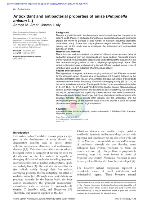 Antioxidant and Antibacterial Properties: