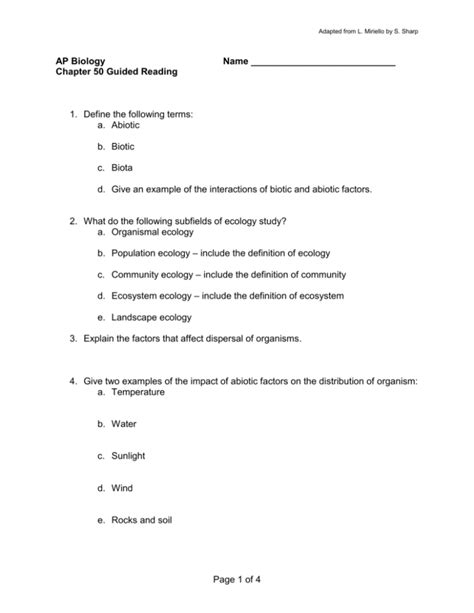 Ap Bio Chapter 50 Guided Reading Answers Doc