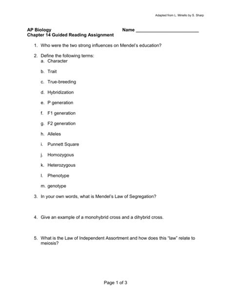 Ap Biology Chapter 14 Guided Reading Answers Epub