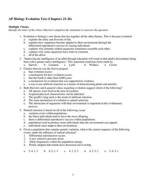 Ap Biology Evolution Test Answers Nocread Com Reader