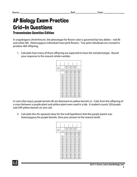 Ap Biology Exam Practice Grid In Questions Answers Doc