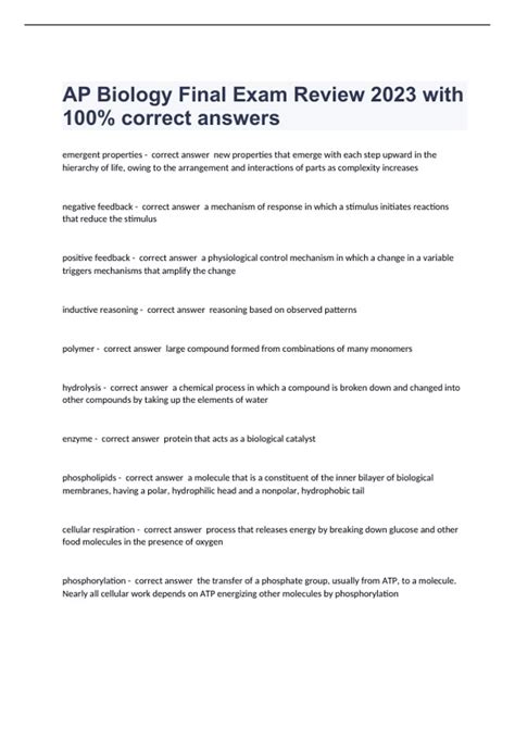 Ap Biology Final Exam Answers Doc