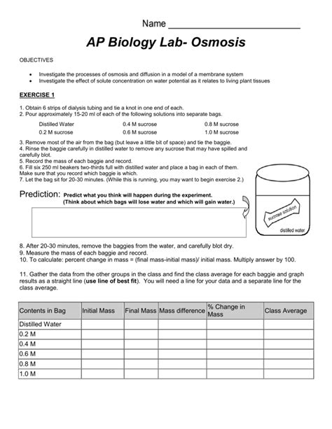 Ap Biology Laboratory 1 Diffusion Osmosis Answers Epub