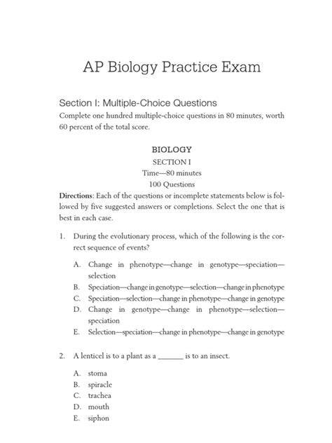 Ap Biology Multiple Choice Questions And Answers 1999 PDF