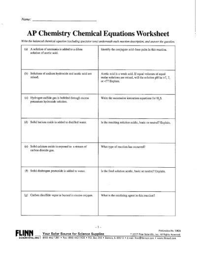 Ap Chemistry Chemical Equations Worksheet Answer Key Flinn Epub