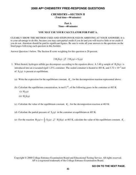 Ap Chemistry Free Response Answers 2000 Epub