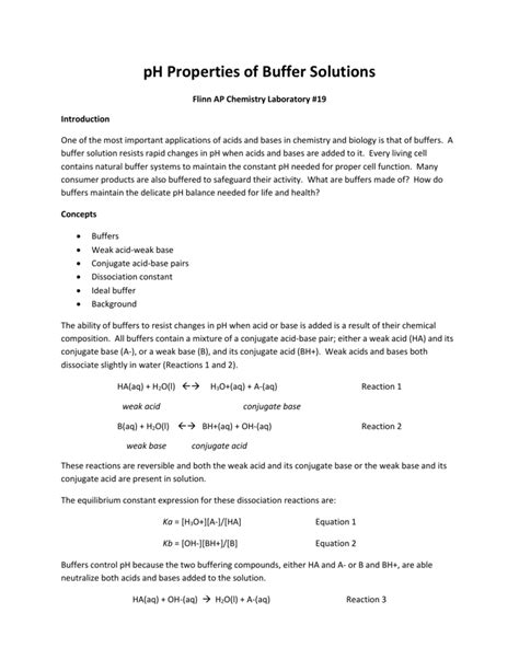 Ap Chemistry Laboratory 19 Ph Properties Of Buffer Solutions Answers Doc