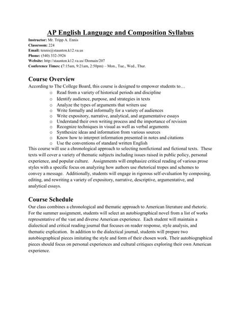 Ap English Language And Composition: Syllabus 1 PDF Doc