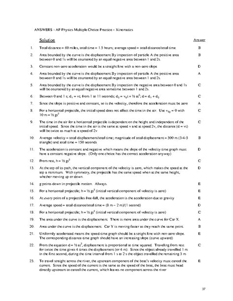 Ap Physics Multiple Choice Practice Kinematics Answers Doc