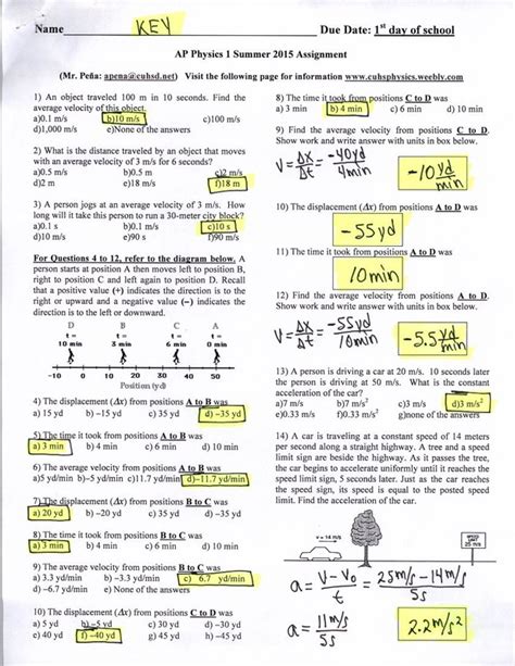 Ap Physics Summer Packet Answers PDF