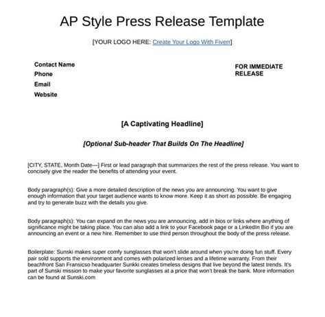 Ap Press Release Template