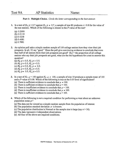 Ap Statistics Chapter 9 Test Answers Doc