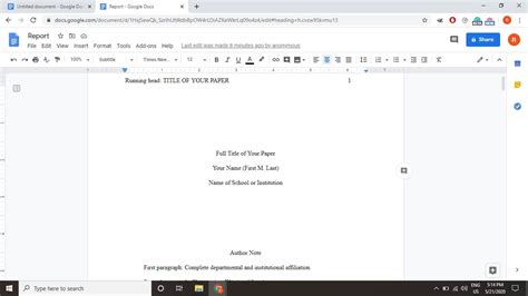 Apa Format Google Doc Template