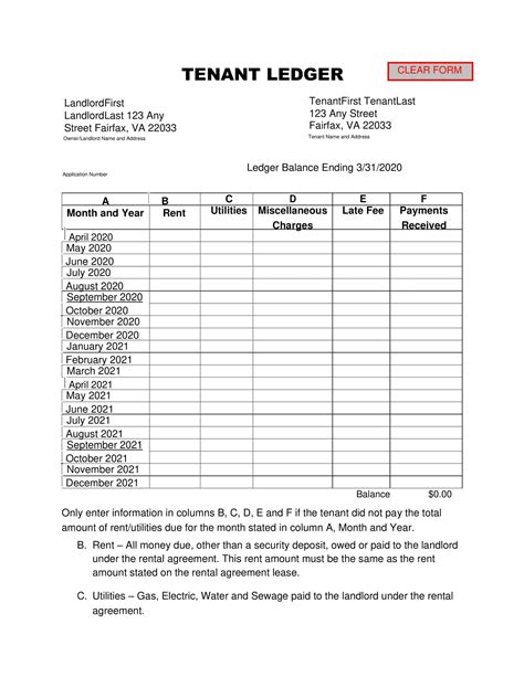 Apartment Ledger Template