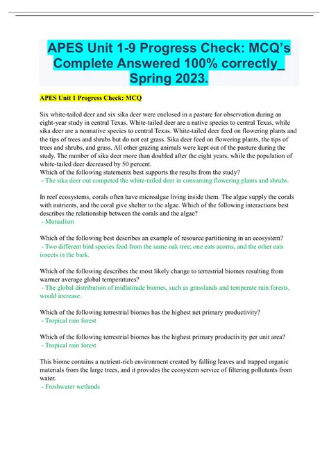 Apes Unit 3 Progress Check MCQ: Knowledge Unleashed