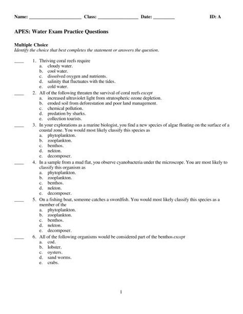 Apes Water Pollution Multiple Choice Answers Epub