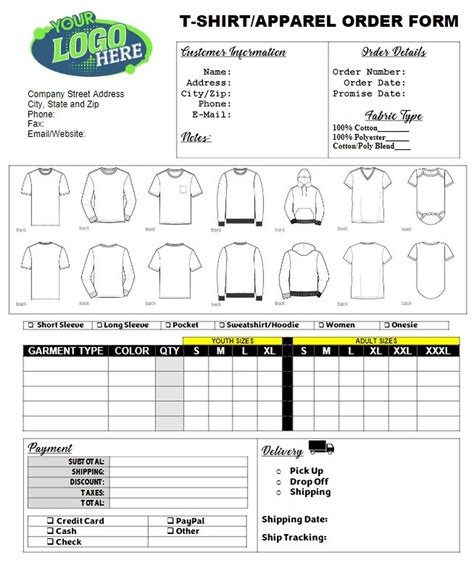Apparel Order Form Template