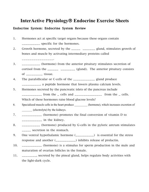 Appendix C Interactive Physiology Exercise Sheets Answers PDF