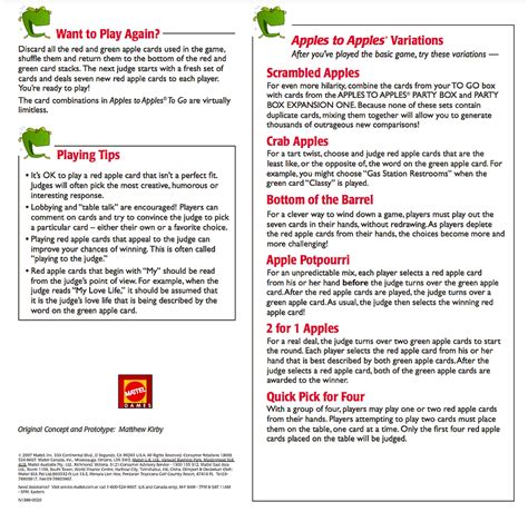 Apples To Apples Jr 8 Printable Instructions