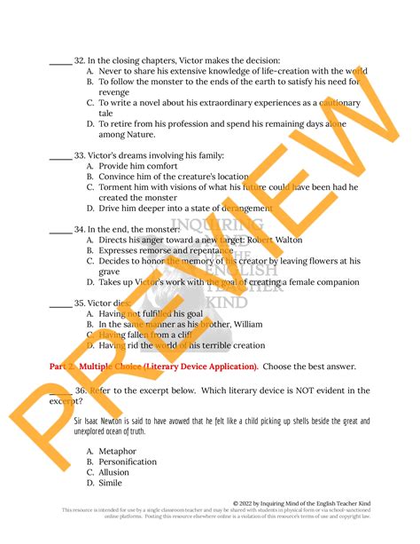 Applied Practice Frankenstein Passage 1 Answer Key Doc