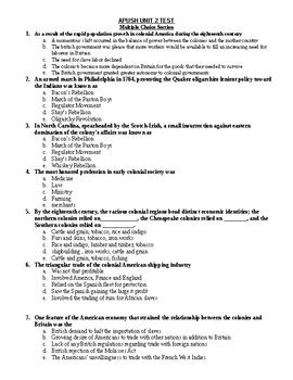 Apush Unit 2 Test Answers 80 Question PDF