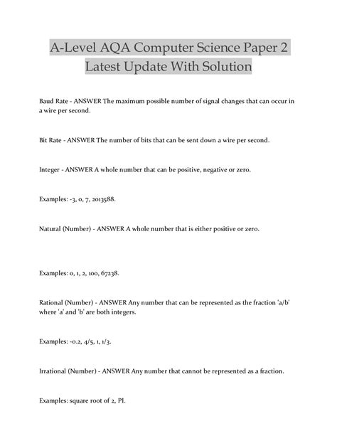 Aqa Computer Science Activity Sheets Answers PDF