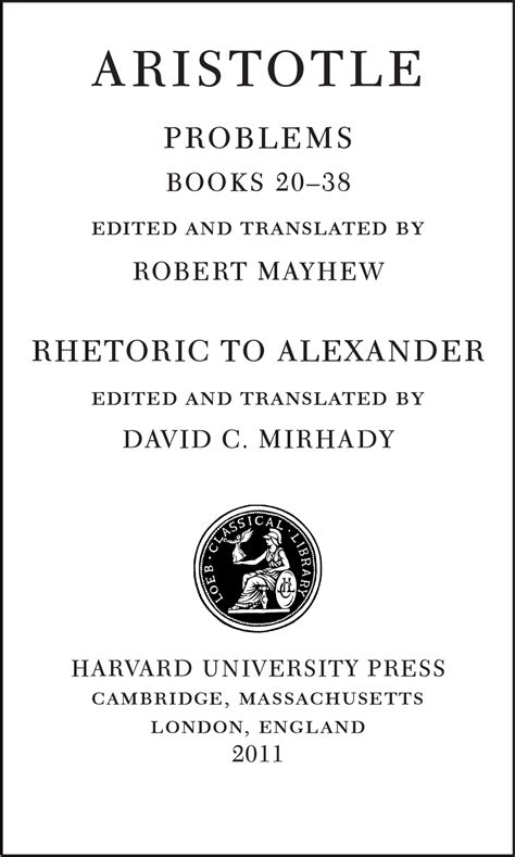 Aristotle Problems Volume II Books 20-38 Rhetoric to Alexander Loeb Classical Library PDF