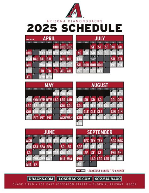 Arizona Diamondbacks Schedule Printable