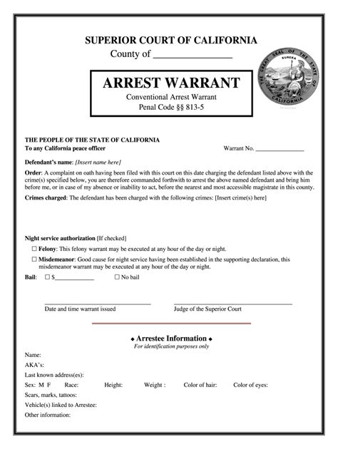 Arrest Warrant Template