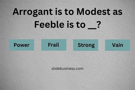 Arrogant is to Modest as Feeble is to...