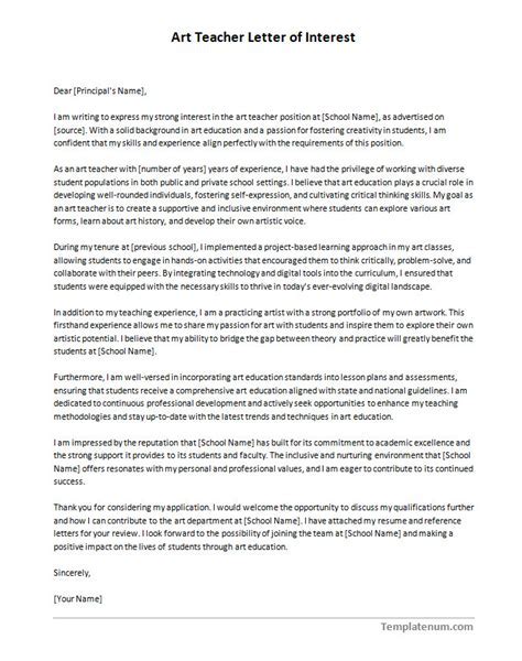 Art Teacher Letter of Interest: A Comprehensive Guide to Crafting a Standout Application