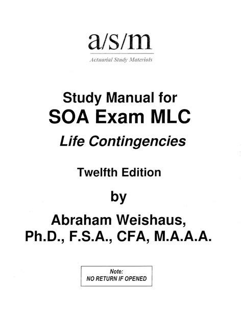 Asm Soa Exam Mlc Study Manual Ebook Kindle Editon