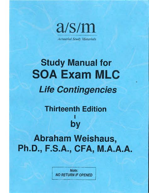 Asm Soa Exam Mlc Study Manual Ebook Kindle Editon