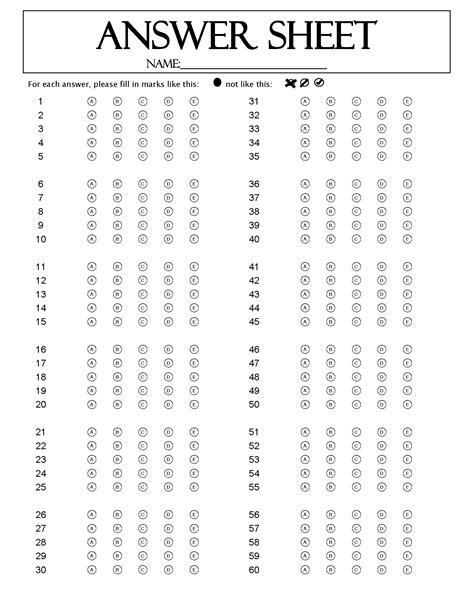 Assessment Answer Sheet Question Types Doc