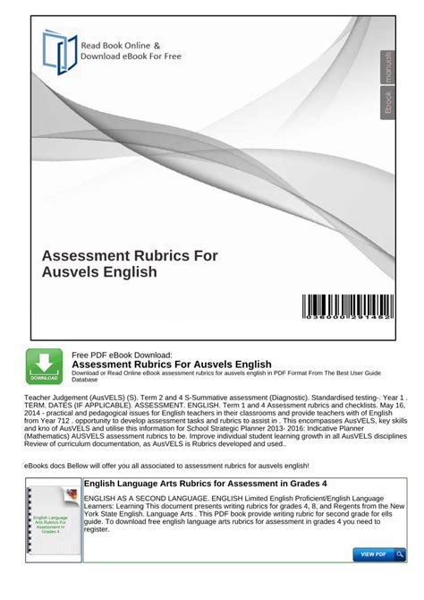 Assessment rubrics for ausvels writing Ebook Epub