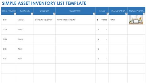Asset Inventory List Template