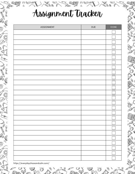 Assignment Tracker Template Free