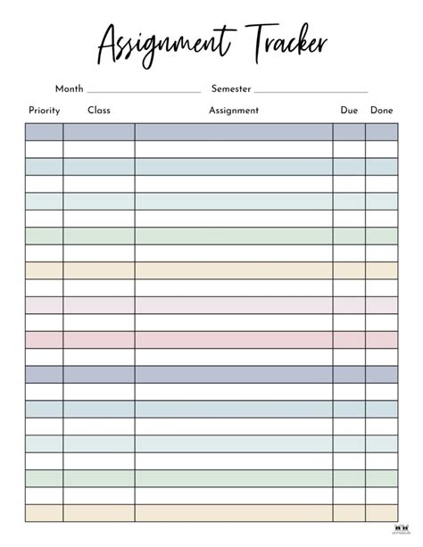 Assignment Tracking Sheet Template